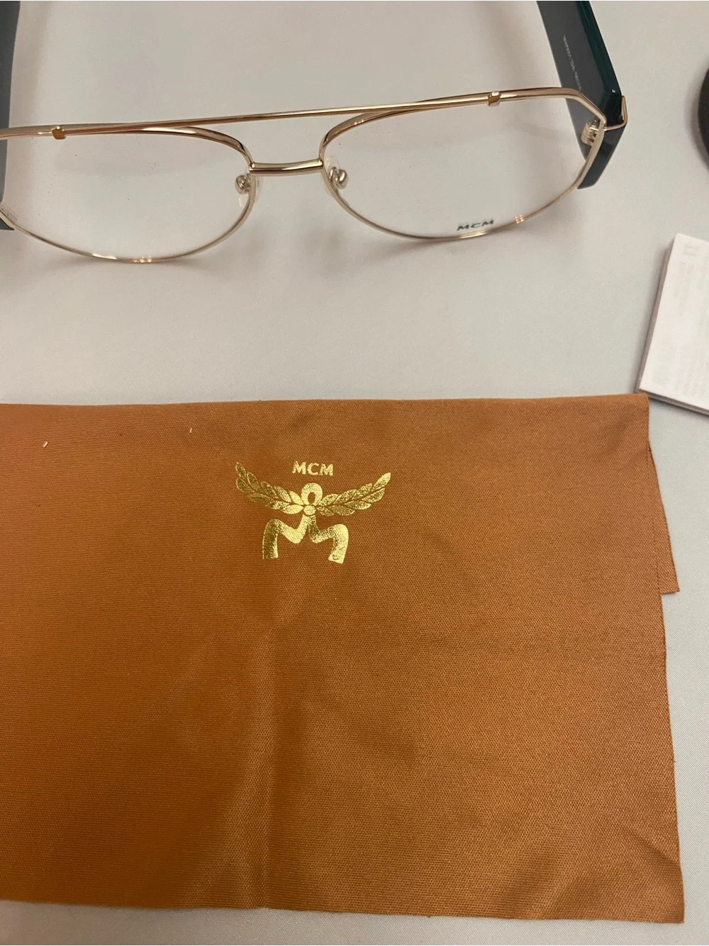 MCM MW5001 Aviator Glasses with Tan Leather Crossbody Case & cloth,nwot